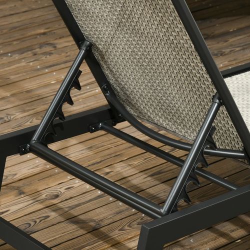 Outdoor PE Rattan Sun Loungers w/ 5-Position Backrest & Wheels Black Outsunny