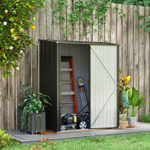 Outdoor Storage Shed Steel Garden Shed w/ Lockable Door for Backyard Patio Lawn